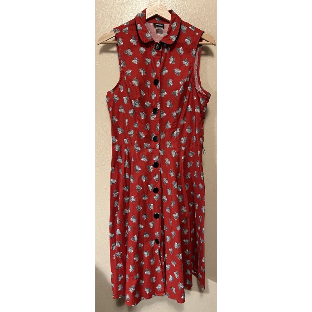 Retrolicious Fit & Flare Dress Squirrel Print Pin Up‎ Sleeveless Red Black Sz XL